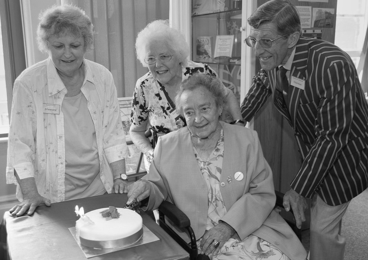 Cathy Rudkin, Dorothy Bone, Tony Stimson with Margaret Rule 29 Jul 2013.jpg