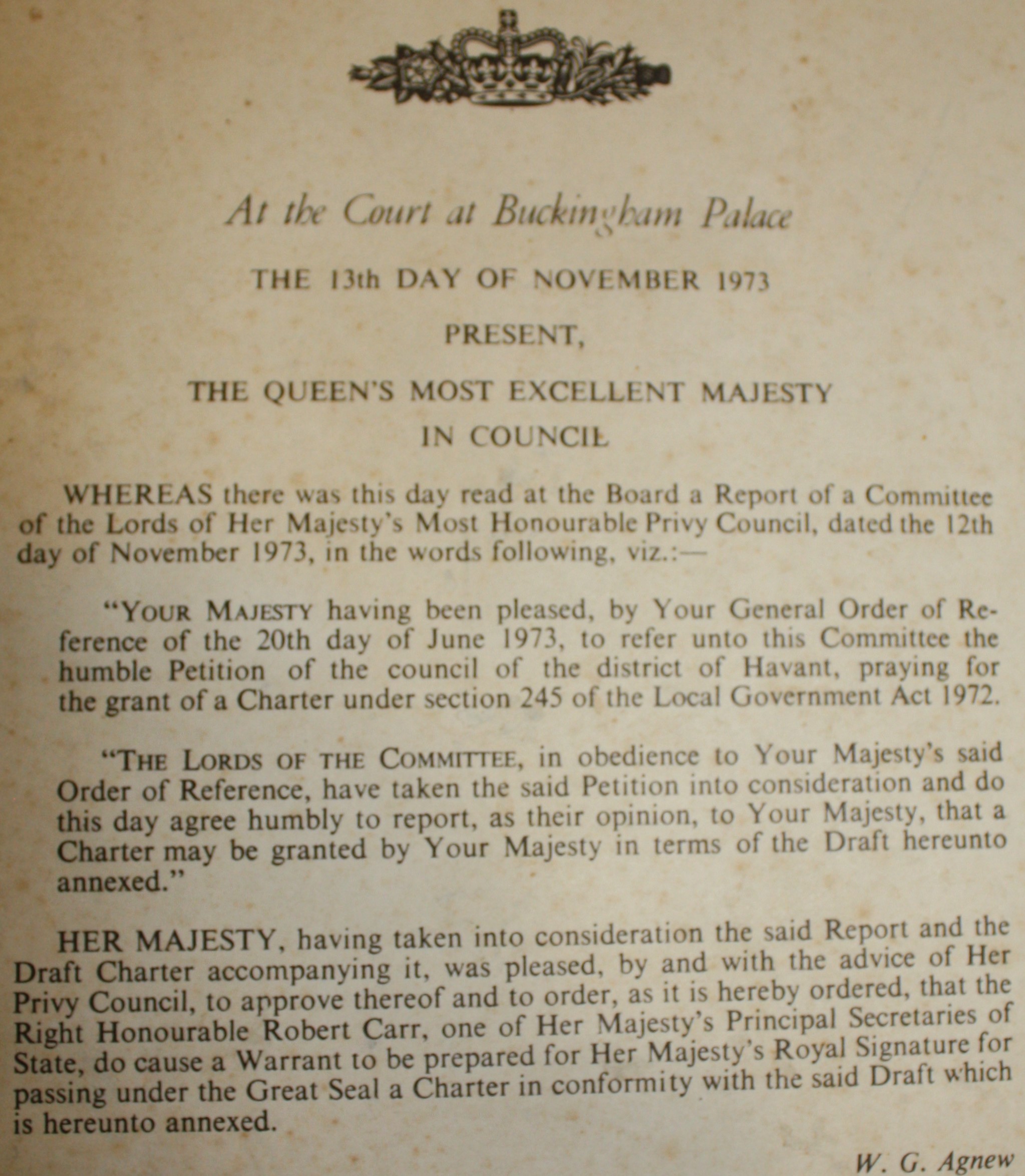 Royal Charter for Havant District