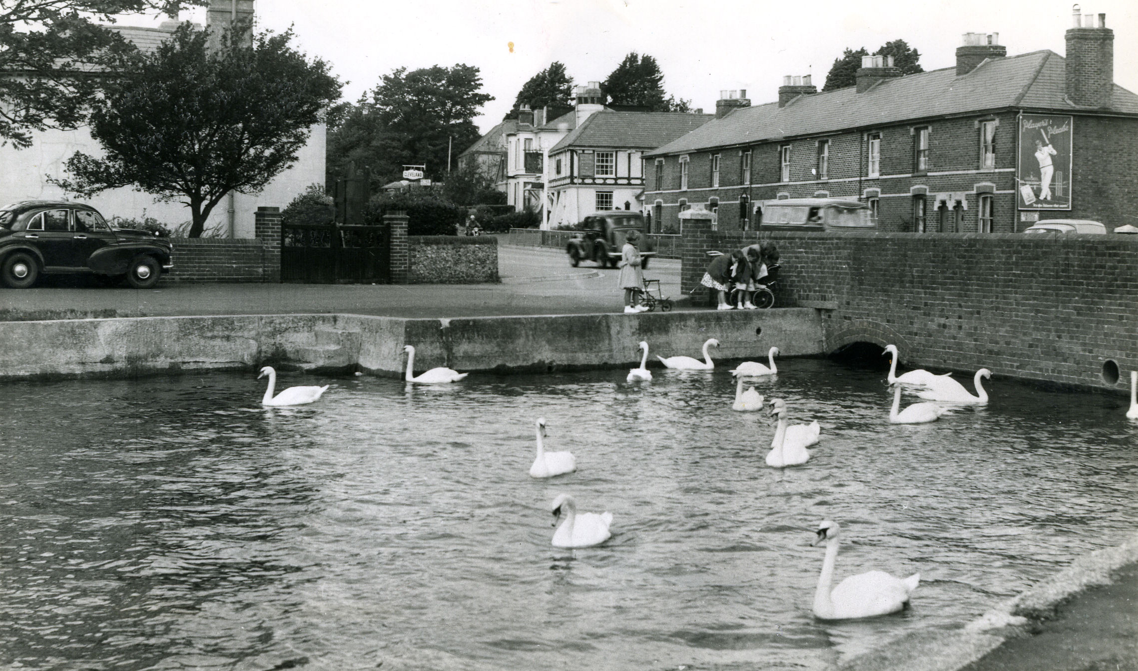 B/W photograph of The Mill Pond/Bath Road and bridge, Emsworth taken